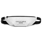 white minimalist sling bag with black logo print