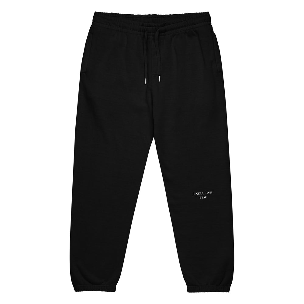 black baggy sweatpants with tapered cuffs and minimal embroidery
