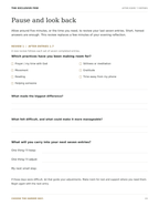 Weekly review page with practice checkboxes and short spaces to reflect and plan the next step